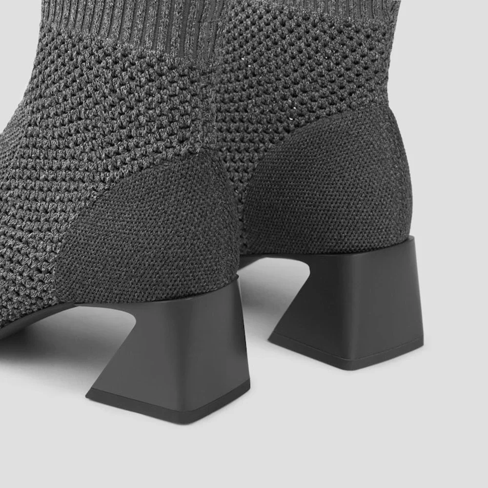 VIVAIA Grey Knit Sock Ankle Boots‎ Block Heel Square Toe Size US 7.5 EU 38.5